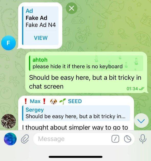 Telegram测试群组广告功能据Swiftgram，Telegram正在其最新测试版中测试群组广告功能，每隔10条信息就会显示一条新广告